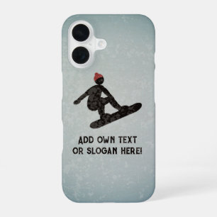 Snowboarder Silhouette op Grunge Kijk - jouw tekst iPhone 16 Hoesje
