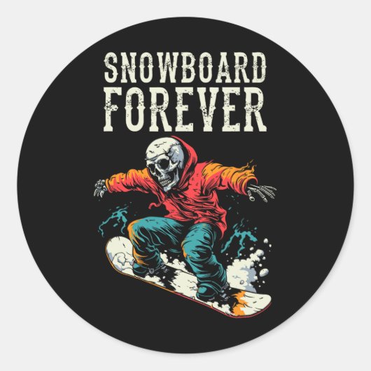 Snowboarder Skeleton - Snowboarden Wintersport Ronde Sticker (Voorkant)