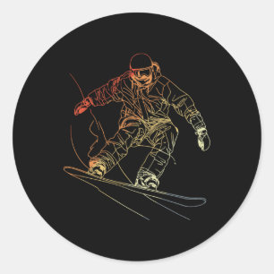 Snowboarder Sketch Alpine Snowboarden Ronde Sticker