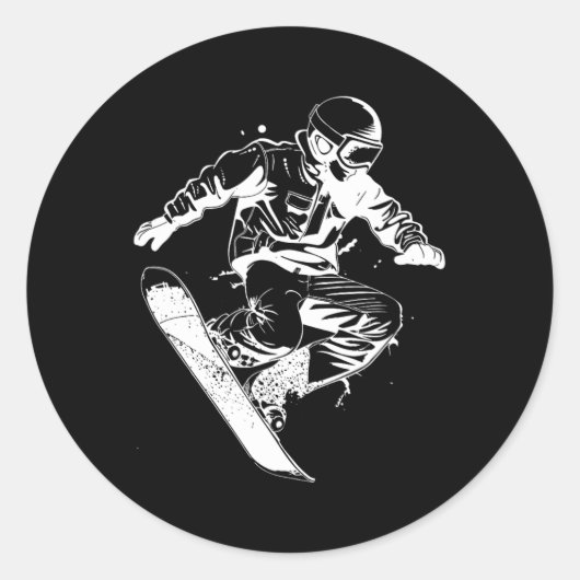 Snowboarder Sketch Alpine Snowboarden Ronde Sticker (Voorkant)