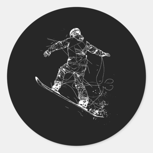 Snowboarder Sketch Snowboarding Slope Ronde Sticker (Voorkant)
