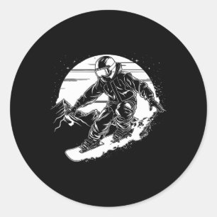 Snowboarder tekenen Snowboarden helling 2 Ronde Sticker