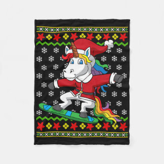 Snowboarder Unicorn Kerstman Snowboarden Kerst S Fleece Deken