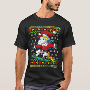 Snowboarder Unicorn Kerstman Snowboarden Kerst S T-shirt