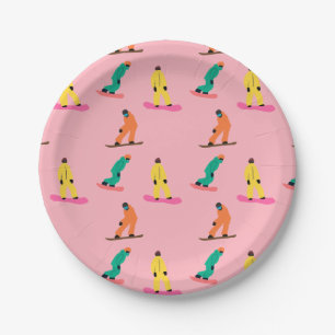 Snowboarders Winter Illustratie Snowboard Roze Papieren Bordje