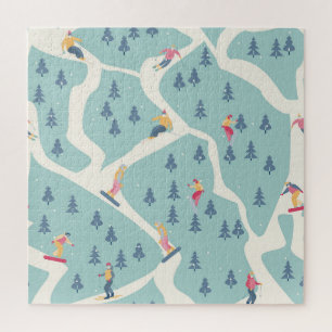 Snowboarders, wintersportplaats, actieve recreatie legpuzzel