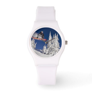 Snowboarding action at Whitefish Mountain Resort Horloge