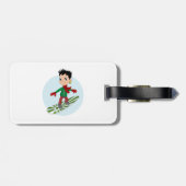 Snowboarding boy cartoon bagagelabel (Achterkant horizontaal)