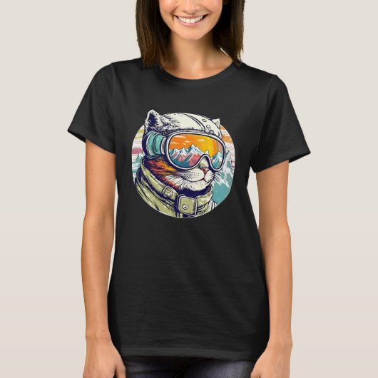 Snowboarding Cat Cool Snowboarder or Skier Mountai T-shirt (Voorkant)