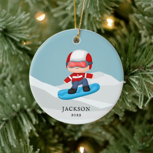 Snowboarding Personalized Christmas Keramisch Ornament (Boom)