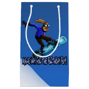 Snowboarding Rabbit B-day Gift Bag - Small, Glossy Klein Cadeauzakje