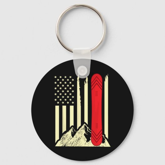 Snowboarding Skiing Snowboard American Flag Snowbo Sleutelhanger (Voorkant)