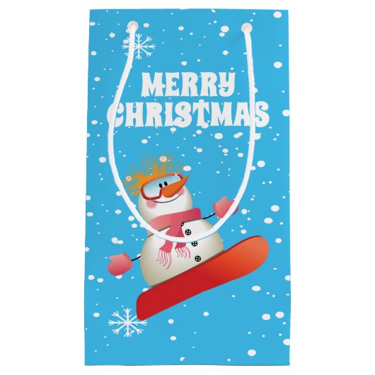Snowboarding Snowman Wine Gift Bag Klein Cadeauzakje (Voorkant)