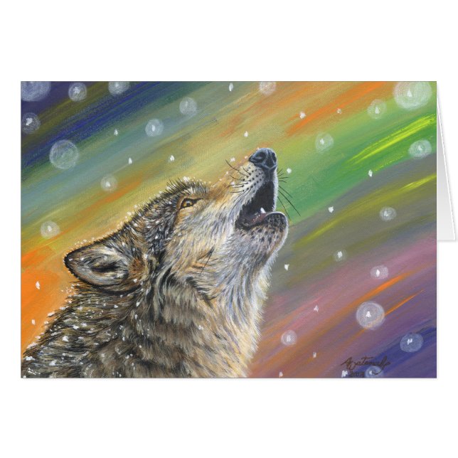 Snowbound Howling Wolf in sneeuwschilderkunst (Voorkant Horizontaal)