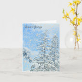Snowcapped Pine Tree Blue Sky Waterverf Holiday Kaart (Gele Bloem)