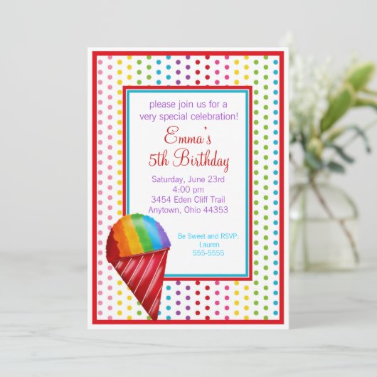 Snowcone en Polka Dots Birthday Invitations Kaart (Staand voorkant)