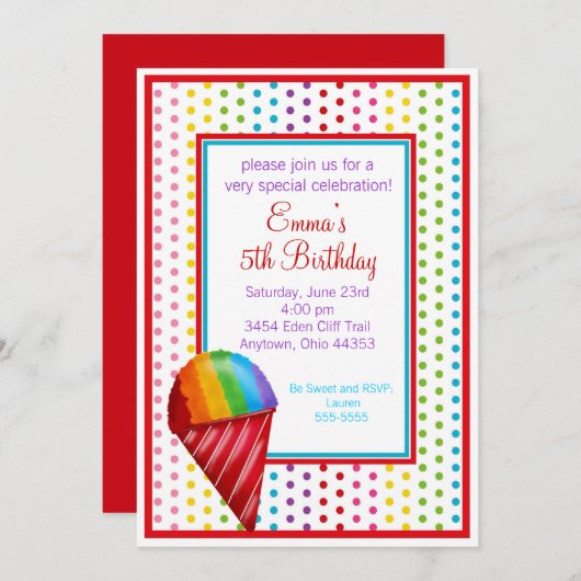 Snowcone en Polka Dots Birthday Invitations Kaart (Voorkant / Achterkant)