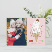 Snowcone-fotokerstkaart - Roze Aankondiging (Staand voorkant)