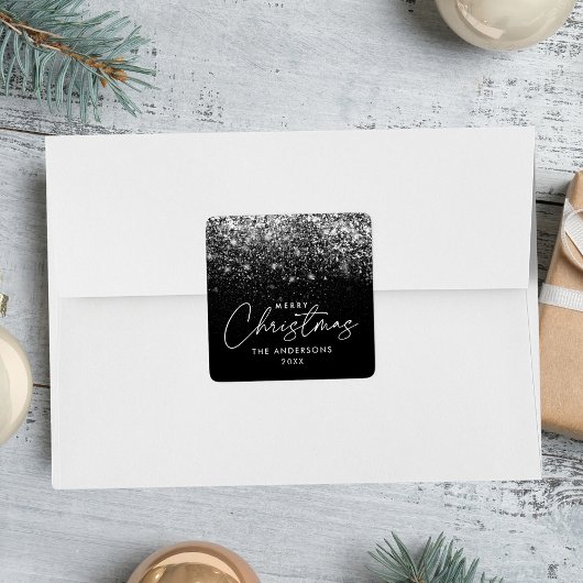Snowdrift Black Merry kerst Vierkante Sticker