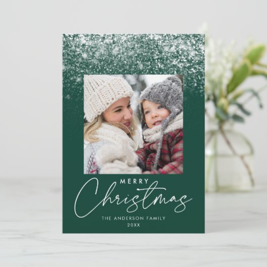 Snowdrift Merry Green Photo Feestdagenkaart (Staand voorkant)