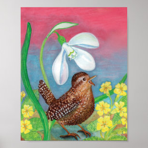 Snowdrop en kruivogel roepen de lenteteelt op poster