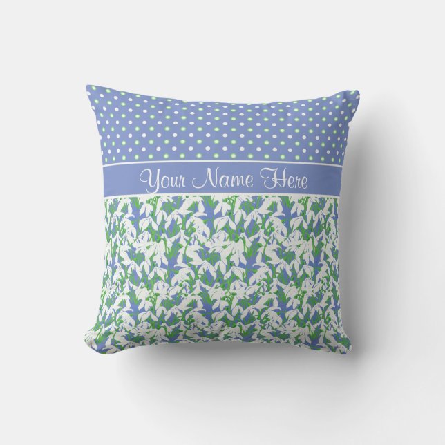 Snowdrops Pattern and Polka Dots on Blue Kussen (Voorkant)