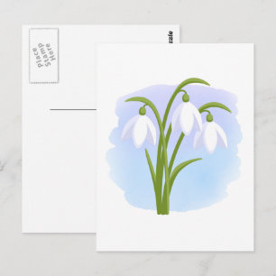 Snowdruppels - Lentbloemen op Waterverf Blauw Briefkaart