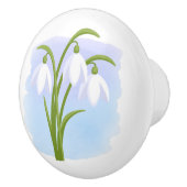 Snowdruppels - Lentbloemen op Waterverf Blauw Keramische Knop (Rechts)