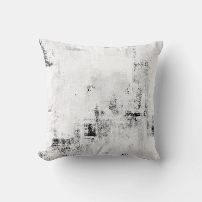 'Snowfall' Black and White Abstract Art Pillow Kussen (Voorkant)