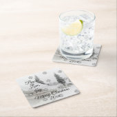 Snowfall Snowflakes Kerstzwarte witte schets Vierkante Kartonnen Onderzetter (Insitu)