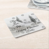 Snowfall Snowflakes Kerstzwarte witte schets Vierkante Kartonnen Onderzetter (Schuin)