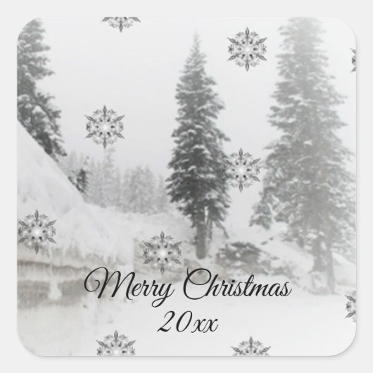 Snowfall Snowflakes Kerstzwarte witte schets Vierkante Sticker (Voorkant)