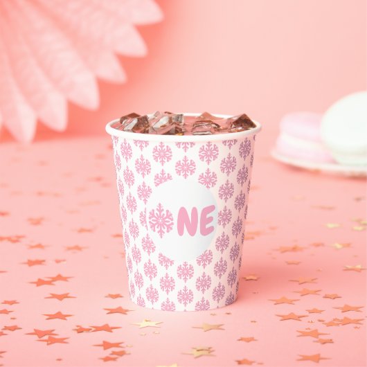 Snowflake 1e verjaardag papieren bekers (Insitu)