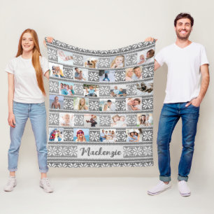 Snowflake 24 Foto Gray White Sweater Persoonlijk Fleece Deken
