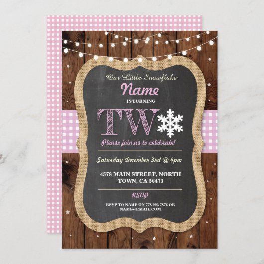 Snowflake 2e fête d'anniversaire deux 2 Invitation (Devant / Derrière)