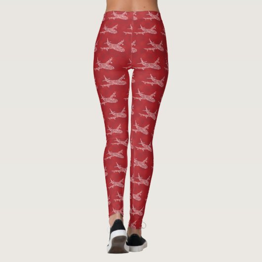 Snowflake Airplane on red.  Leggings (Achterkant)