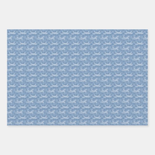 Snowflake Airplane op blauw. Papieren pakbladen Inpakpapier Vel (Voorkant 3)