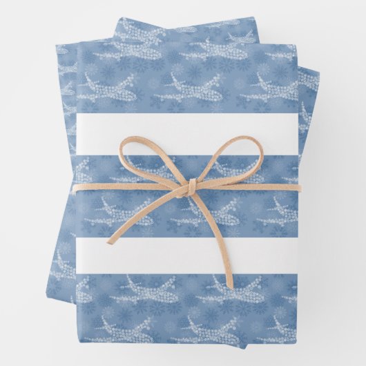 Snowflake Airplane op blauw. Papieren pakbladen Inpakpapier Vel (In situ)