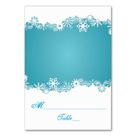 Snowflake aqua witte bruiloft escort plaats kaart (Voorkant)