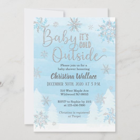Snowflake Baby shower Uitnodiging voor een jongen (Voorkant)