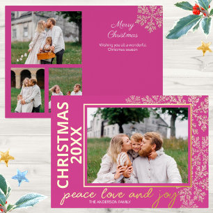 Snowflake Berry Bling 4 Fotojaar Chic Gold Folie Feestdagenkaart