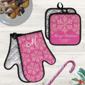 Snowflake Berry Bling Monogrammed Kerstmis Ovenwant & Pannenlap Set