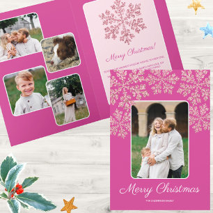 Snowflake Berry Bling Trendy Script Chic 5 Foto Feestdagen Kaart