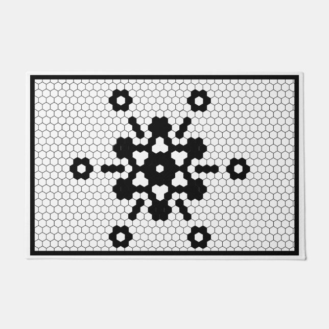 Snowflake Black and White Tegel Deurmat (Voorkant)