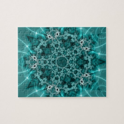 Snowflake | Blauwe en witte fractale kunst Legpuzzel (Horizontaal)