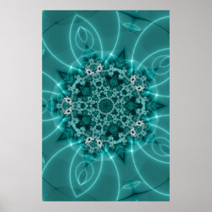 Snowflake   Blauwe en witte fractale kunst Poster