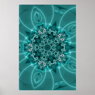 Snowflake | Blauwe en witte fractale kunst Poster