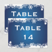 Snowflake bleu blanc blanc numéro de table de mari (Devant / Derrière)