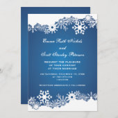 Snowflake bleu blanc hiver invitation de mariage (Devant / Derrière)