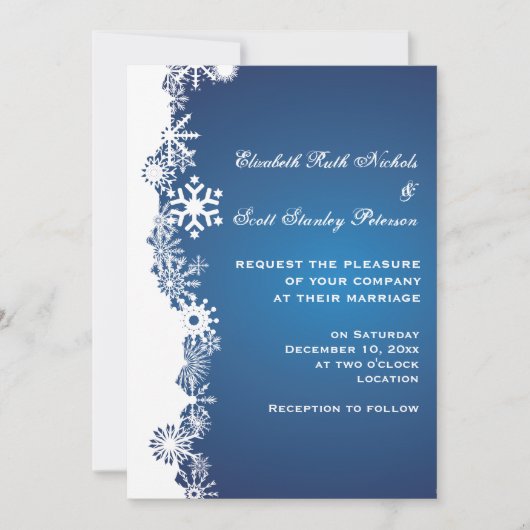 Snowflake bleu blanc hiver invitation de mariage (Devant)